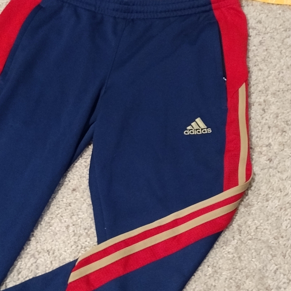 ADIDAS 3 Stripe Track Joggers Navy Red Gold - Picture 4 of 10
